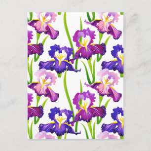 Postal Púrpura Rústica pradera Iris Flores Acuarela