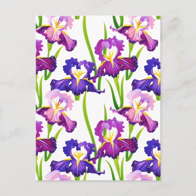 Postal Púrpura Rústica pradera Iris Flores Acuarela (Anverso)