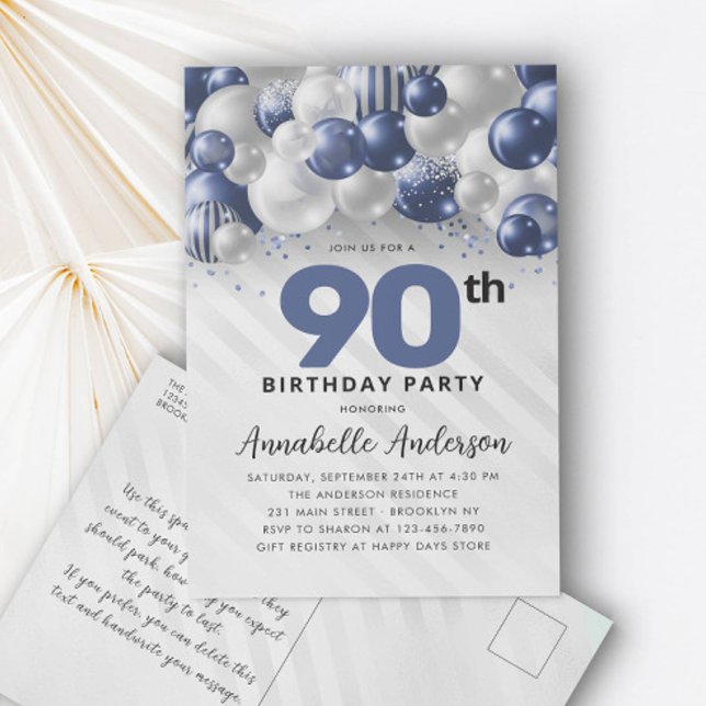 Postal Purpurina 90º cumpleaños de Navy Blue Balloon (Subido por el creador)