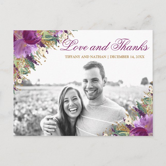 Postal Purpurina Amethyst Purple Photo Gracias Postcard (Anverso)