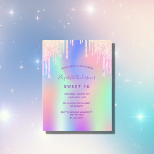 Postal Purpurina arcoiris rosa rosa rosa dorado Sweet 16