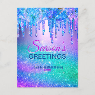 Postal purpurina azul moda oscuro gotea Navidades año nue