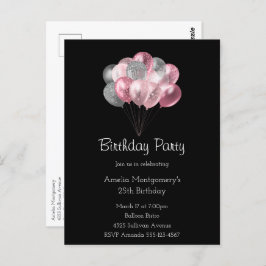 Postal Purpurina Balloon Bunch Pink and Silver Cumpleaños