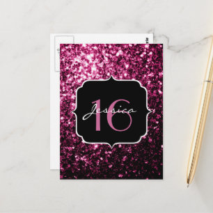 Postal Purpurina brillante oscuro rosado brillante destel
