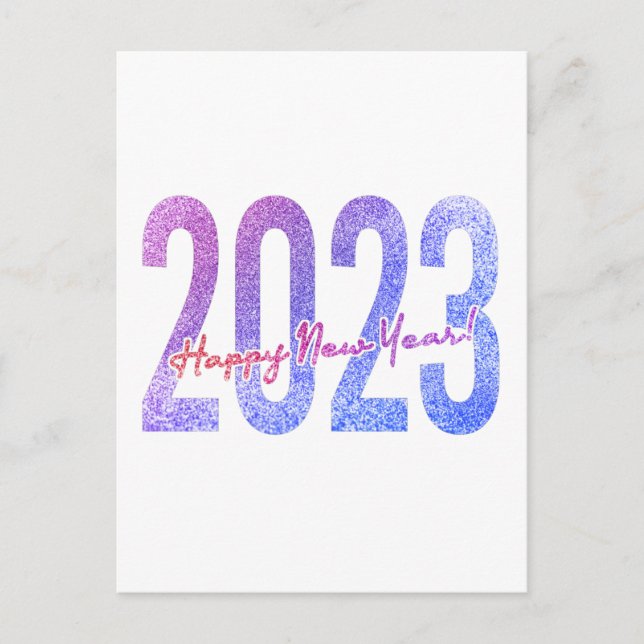 Postal Purpurina colorido Feliz Año Nuevo 2023 (Anverso)
