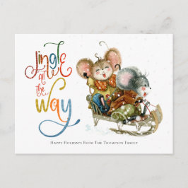 Postal Purpurina De Cables De Ratones Que Derraman Jingle