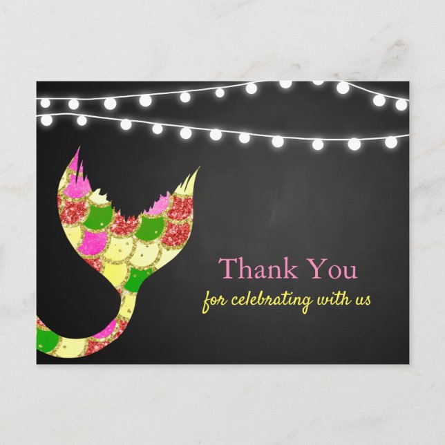 Postal Purpurina de cola de sirena de Baby Shower | Graci (Anverso)