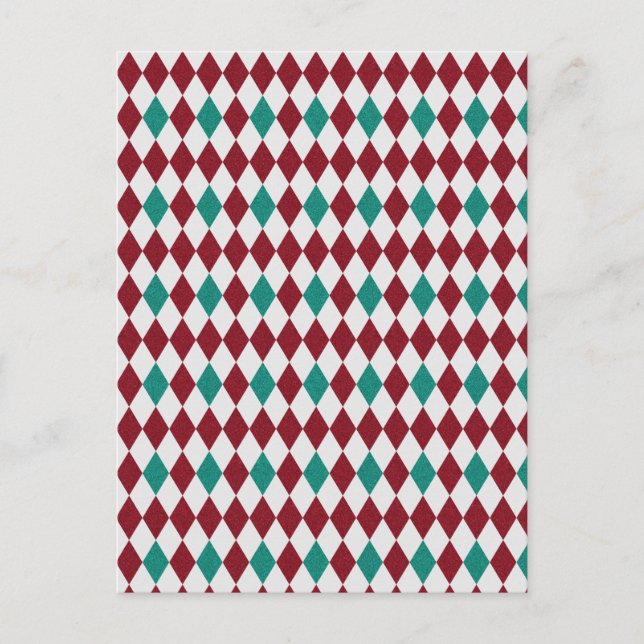 Postal Purpurina de diamantes rojos y azules (Anverso)