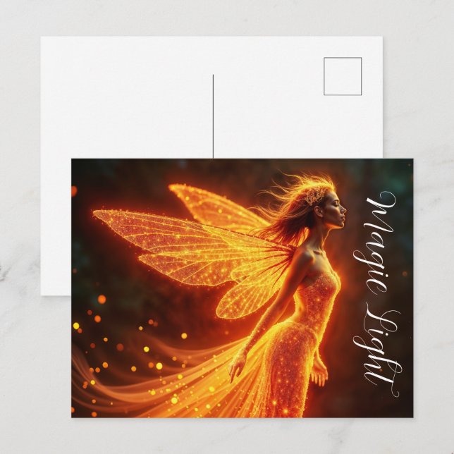 Postal Purpurina de fantasía de chica de hadas brillantem (Anverso / Reverso)