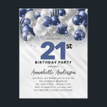 Postal Purpurina de globo de plata azul de la marina 21º<br><div class="desc">Purpurina de globo de plata azul de la Marina de Glam moderna se esparce a cualquier edad Invitación de cumpleaños</div>