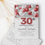Postal Purpurina de globo de plata de Borgoña Cualquier c<br><div class="desc">Glam moderno Borgoña Purpurina de globo de plata roja esparce cualquier edad Invitación de cumpleaños</div>