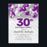 Postal Purpurina de globo de plata morada Cualquier cumpl<br><div class="desc">Purpurina de globo Glam Morado Violeta Plata Salto de cualquier edad Invitación de cumpleaños</div>