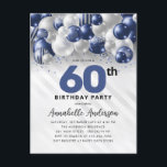 Postal Purpurina de globo Navy Blue Silver 60 cumpleaños<br><div class="desc">Purpurina de globo de plata azul de la Marina de Glam moderna se esparce a cualquier edad Invitación de cumpleaños</div>