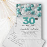Postal Purpurina de globo verde verde azulado Cualquier c<br><div class="desc">Moderno Glam Verde azulado Purpurina de globo de plata verde esparce cualquier edad Invitación de cumpleaños</div>
