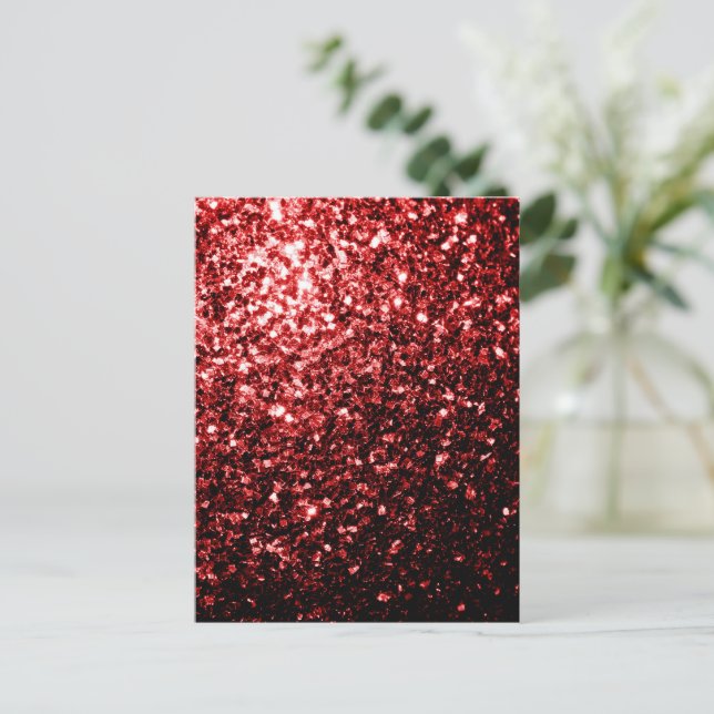 Postal Purpurina de imitación rojo oscuro enciende glamou (Anverso de pie)