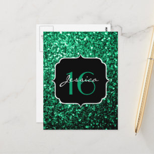 Postal Purpurina de imitación verde esmeralda chispa dulc