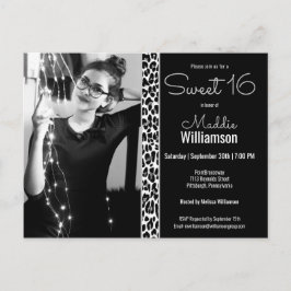 Postal Purpurina de Leopardo Negro Foto Dulce 16 Invitaci