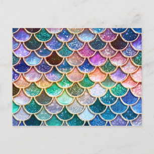 Postal Purpurina de lujo multicolor Mermaid Scales