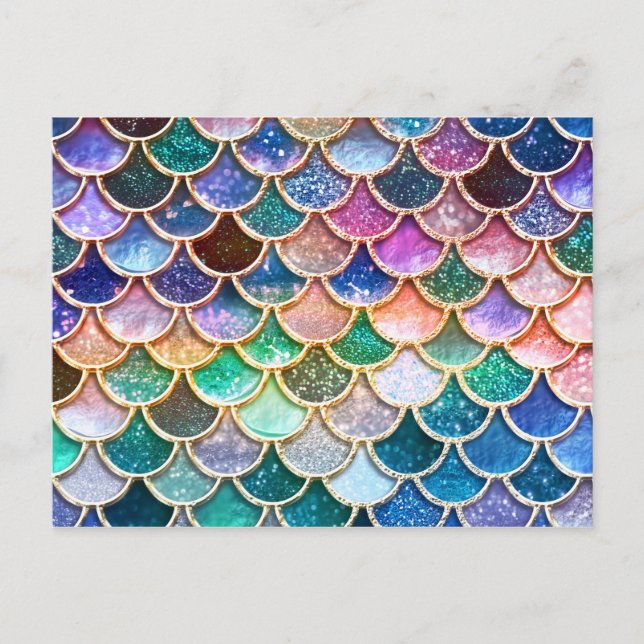 Postal Purpurina de lujo multicolor Mermaid Scales (Anverso)