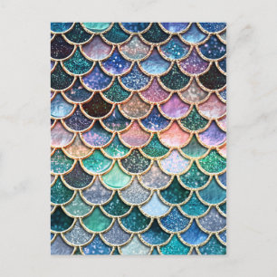 Postal Purpurina de lujo multicolor Mermaid Scales