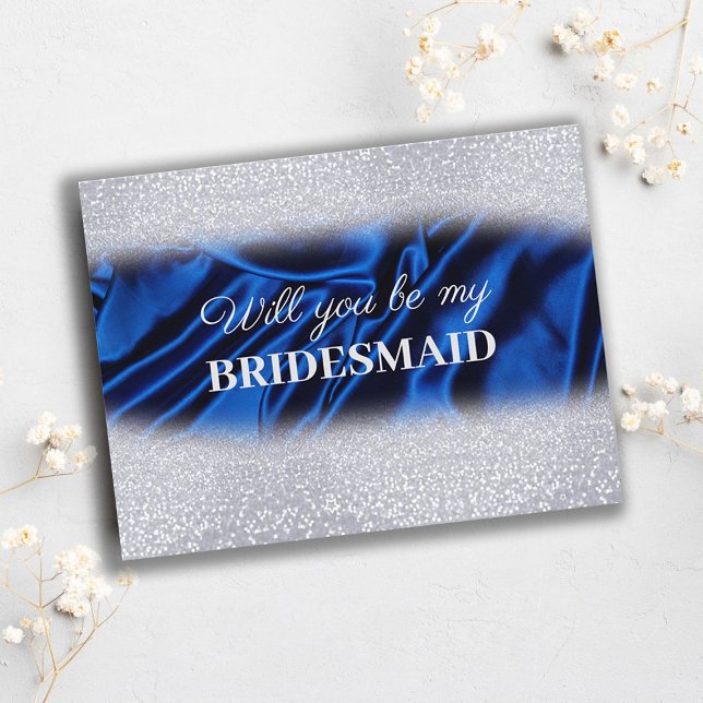 Postal Purpurina de moda Royal Blue, ¿Serás mi dama de ho (Subido por el creador)