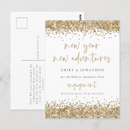 Postal Purpurina de oro Aventuras de Año Nuevo compromiso