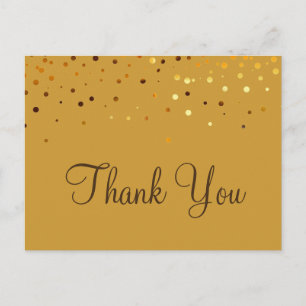 Postal Purpurina de oro barato de moda Amarillo gracias