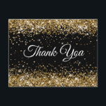 Postal Purpurina de oro Black 21st Birthday Gracias<br><div class="desc">Crea tus propias y elegantes postales de agradecimiento. Purpurina dorado brillante falso con chispas sobre un fondo de color negro sólido personalizable. Todos los brillantes efectos brillantes purpurinas dorados en este moderno diseño de chicas son creados con gráficos digitales. Un diseño creativo para cualquier celebración de cumpleaños.</div>