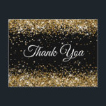 Postal Purpurina de oro Black 21st Birthday Gracias<br><div class="desc">Crea tus propias y elegantes postales de agradecimiento. Purpurina dorado brillante falso con chispas sobre un fondo de color negro sólido personalizable. Todos los brillantes efectos brillantes purpurinas dorados en este moderno diseño de chicas son creados con gráficos digitales. Un diseño creativo para cualquier celebración de cumpleaños.</div>