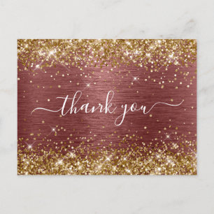 Postal Purpurina de oro Brick Red Relieve metalizado Cump