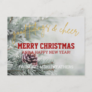 Postal Purpurina de oro clásico guión saludo de Navidad