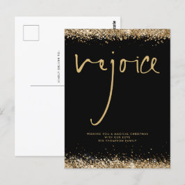 Postal Purpurina de oro de guión de alegría Navidades de 