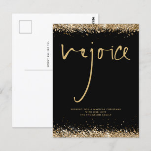 Postal Purpurina de oro de guión de alegría Navidades de