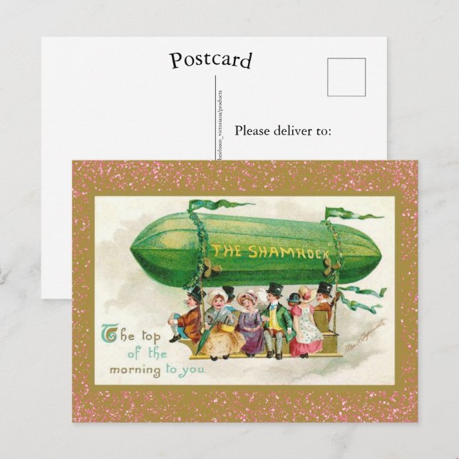 Postal Purpurina de oro de Zeppelin irlandés en el Día de (Anverso / Reverso)
