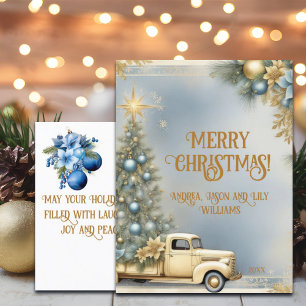 Postal Purpurina de oro del árbol de navidad del coche de
