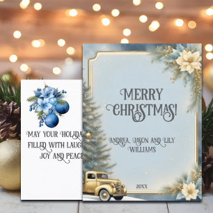 Postal Purpurina de oro del árbol de navidad del coche de