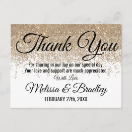 Postal Purpurina de oro Esparkles White Gracias