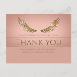Postal Purpurina de oro Lash Wings Gracias Descuento Rosa