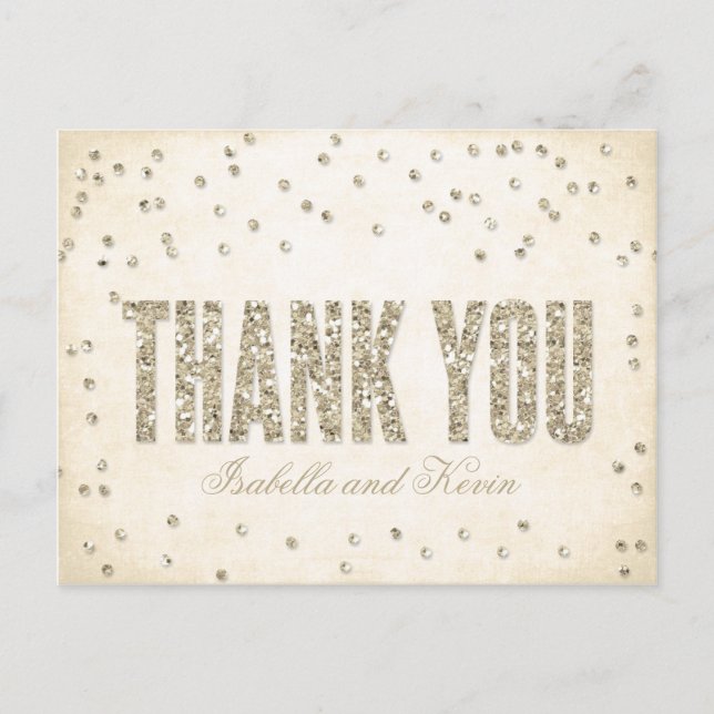Postal Purpurina de oro Mira Confetti Dots Boda Gracias (Anverso)