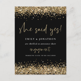 Postal Purpurina De Oro Negra Dijo Sí Compromiso