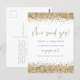 Postal Purpurina De Oro White Dijo Que Sí Compromiso