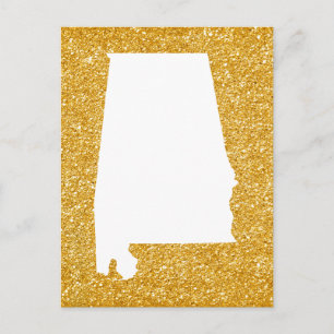 Postal Purpurina de oro y Alabama Blanco