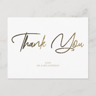 Postal Purpurina de oro y plata Moda Negro Gracias Person