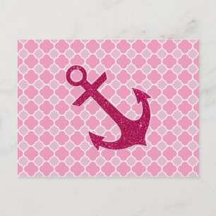 Postal Purpurina de patrón de quatrefoil rosa Anclaje de