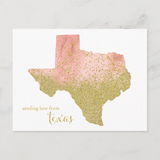 Postal Purpurina de Peach y Gold envía amor desde Texas (Anverso)