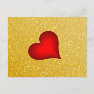 Postal Purpurina dorado corazón de amor