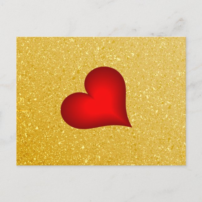 Postal Purpurina dorado corazón de amor (Anverso)