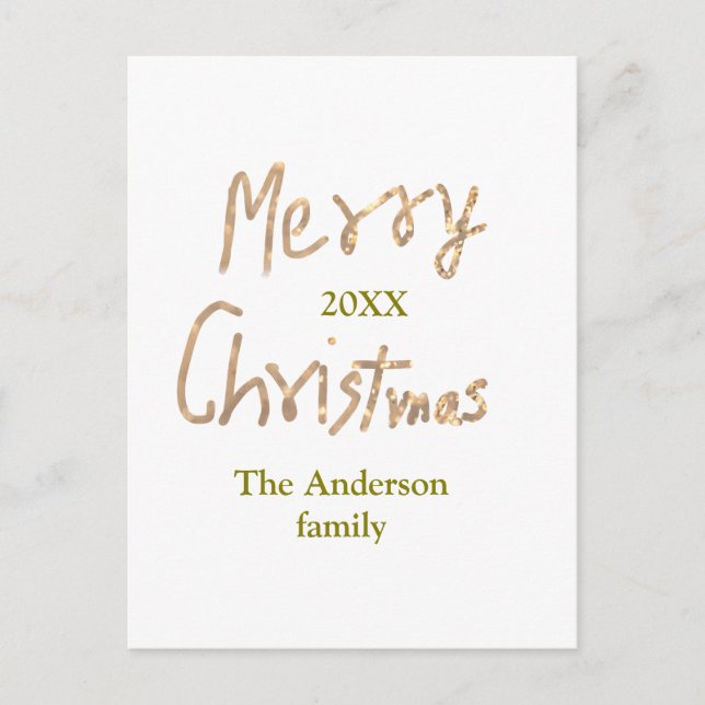 Postal Purpurina dorado feliz navidad agregar nombre de f (Anverso)