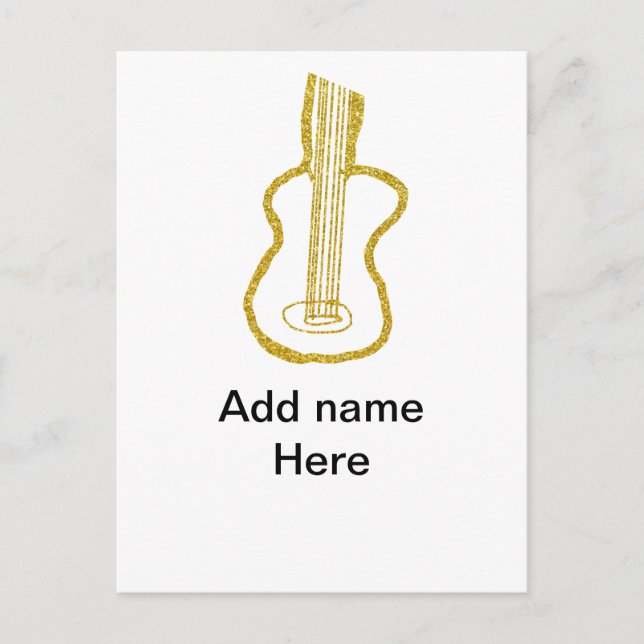 Postal Purpurina dorado guitarra acústica agregar nombre  (Anverso)