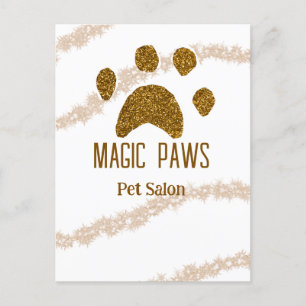 Postal Purpurina dorado paws mascota salon añadir nombre